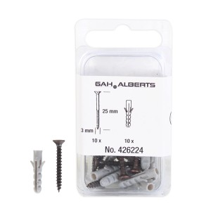 Set viti e tasselli, acciaio brunito, 3x25mm, per profili e bordi scale.