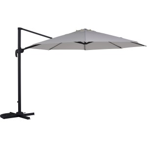 Ombrellone a braccio Mendota color écru, Ø 340 cm, con manovella e robusta struttura in metallo scuro.