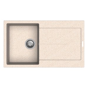 Lavello cucina beige in acciaio inox con gocciolatoio.