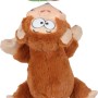 Peluche per cani a forma di scimmia marrone con faccia ricamata.