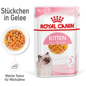 Royal Canin Kitten cibo umido in gelatina, busta da 85g per gattini fino a 12 mesi.
