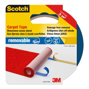 Scotch Carpet Tape, nastro biadesivo per moquette, rimovibile, 7m x 50mm.