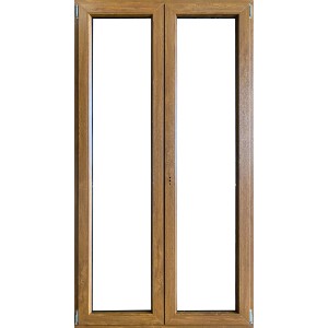 Finestra in PVC marrone a due ante per installazione.