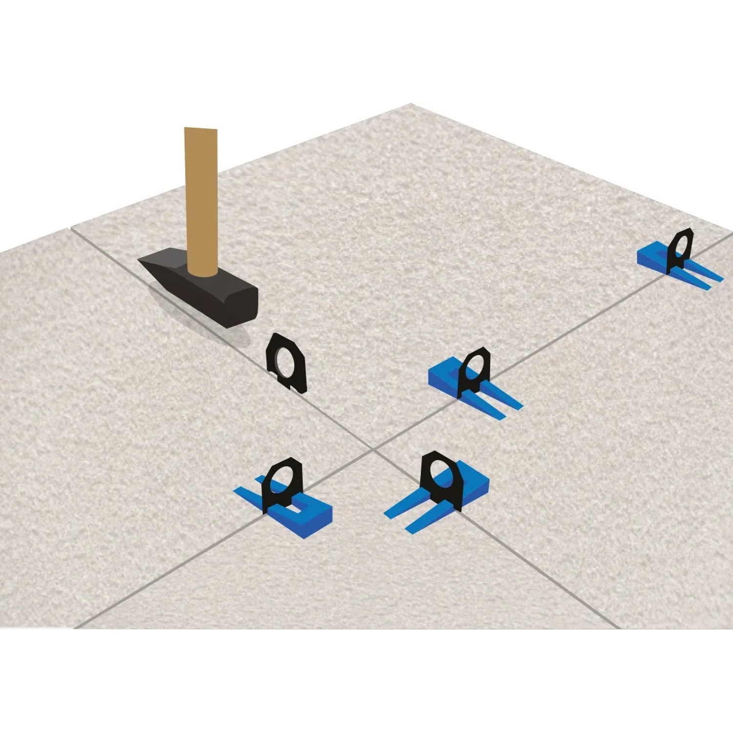Set livellante LUX con cunei e clip su piastrelle, con martello.