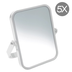 Specchio da trucco bianco con ingrandimento 5x per bagno e tavolo da trucco.