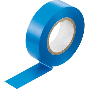 Nastro isolante blu, 15mm x 10m, su rotolo. Ideale per installazioni elettriche e lavori di isolamento.