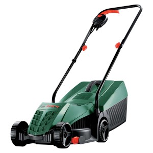 Tagliaerba elettrico Bosch Easy Rotak 32-215 verde con cesto di raccolta.