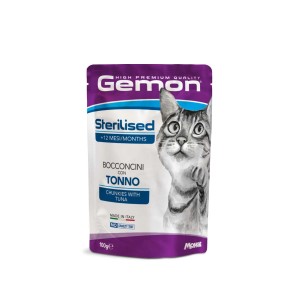 Gemon cibo umido per gatti sterilizzati al tonno, confezione da 100g.