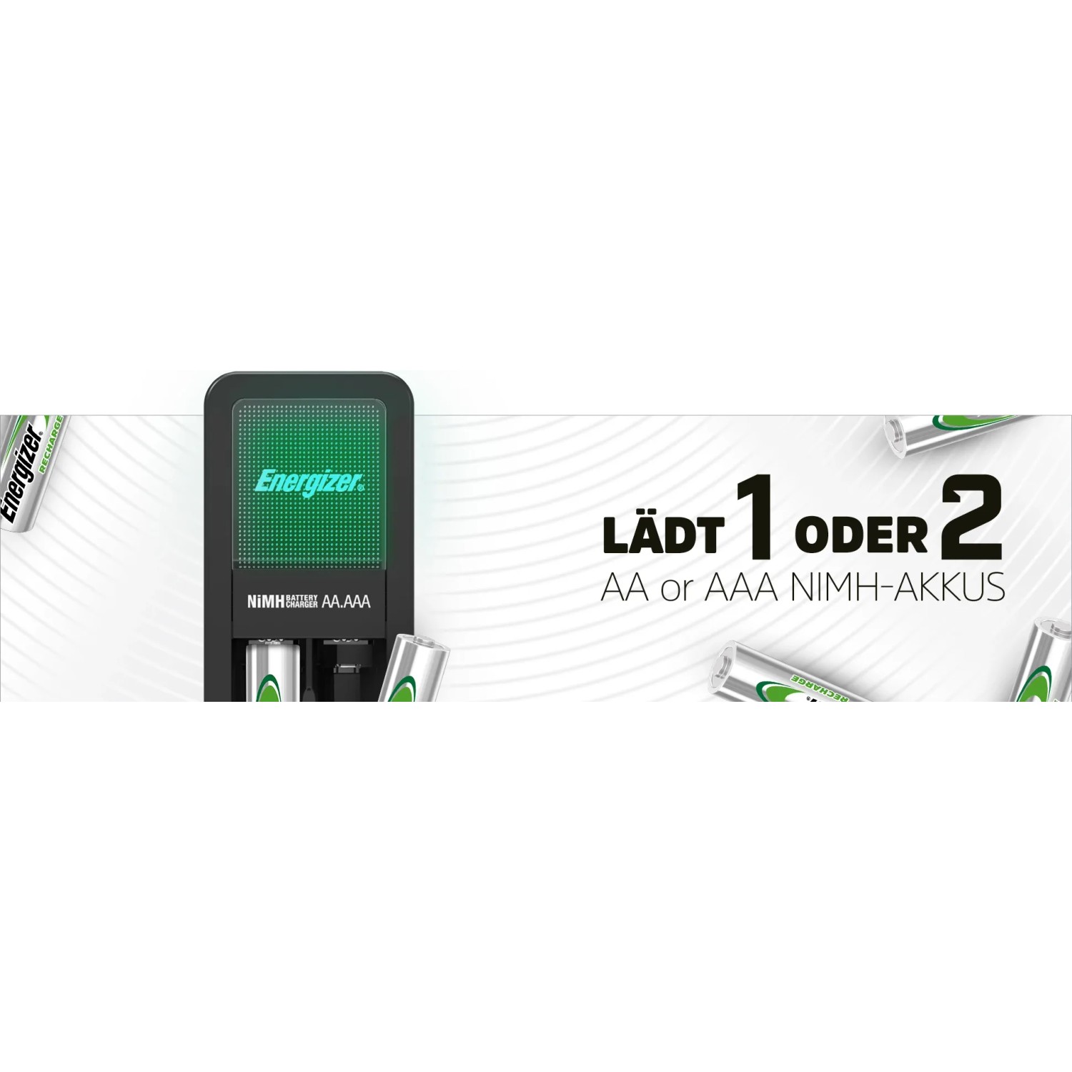 Mini caricabatterie Energizer per batterie AA/AAA con display LED.