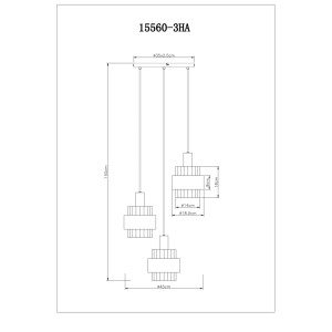 Disegno tecnico della lampada a sospensione t.b.t. con dimensioni.