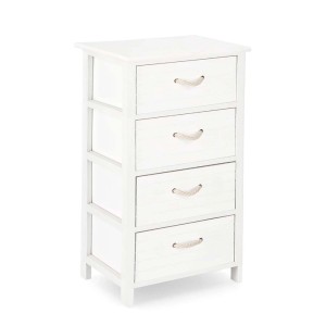 Cassettiera bianca t.b.t. con quattro cassetti e maniglie in corda.