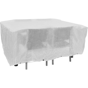 Copertura protettiva bianca per mobili da giardino, adatta per tavolo e sedie.