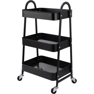 Carrello da cucina nero con 3 ripiani e ruote. Pratico scaffale da cucina.