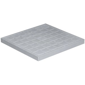 Coperchio quadrato per pozzetto/scarico, grigio con motivo a scacchiera.