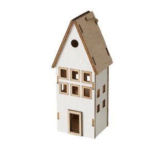 Figura decorativa a casetta in legno illuminabile per decorazioni per l'albero di Natale.