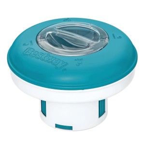 Galleggiante dosatore Bestway grande, turchese-bianco, in plastica UV-resistente con anello di regolazione.