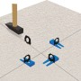 Sistema di livellamento LUX con clip (100 pz, 1,5 mm) su piastrelle, con martello.