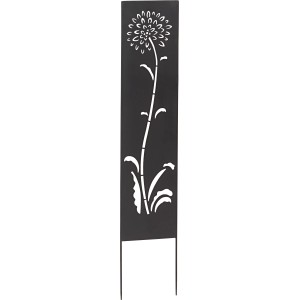 Paravento nero con motivo floreale traforato, ideale come supporto per piante rampicanti.