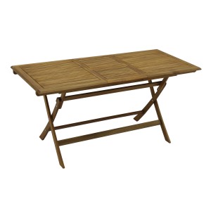 Tavolo da giardino pieghevole color legno t.b.t. con motivo a listelli.