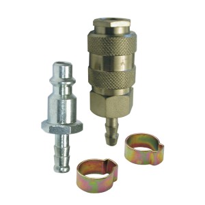 t.b.t. per compressori: Attacco rapido, nipplo e fascette stringitubo in metallo.