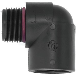 Raccordo a gomito nero a 90 gradi per irrigazione interrata.