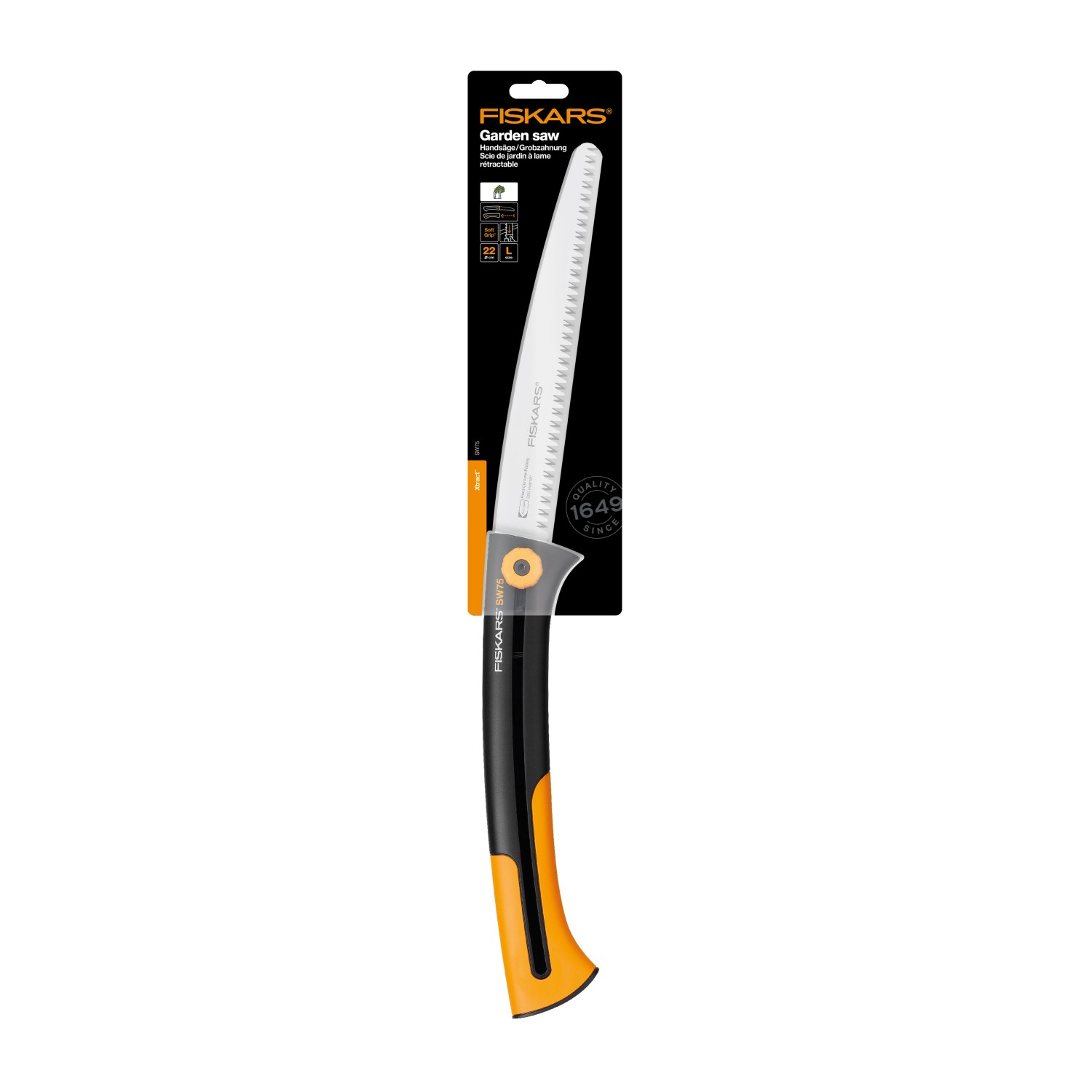 Seghetto a mano Fiskars Xtract SW75 con dentatura grossa per giardinaggio.