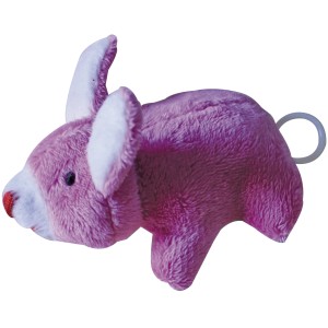 Topino giocattolo per gatti in peluche rosa con anello sul retro.