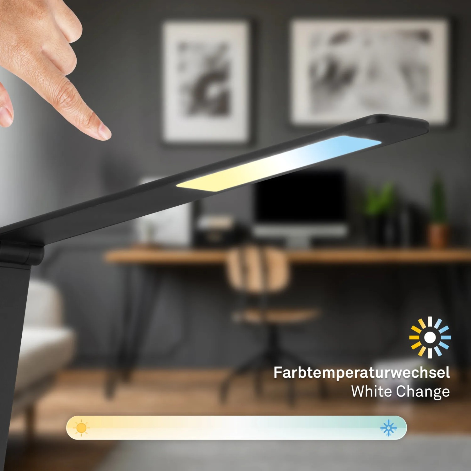 Lampada da scrivania LED Brilo Cuma nera con dimmer touch e ricarica induttiva.