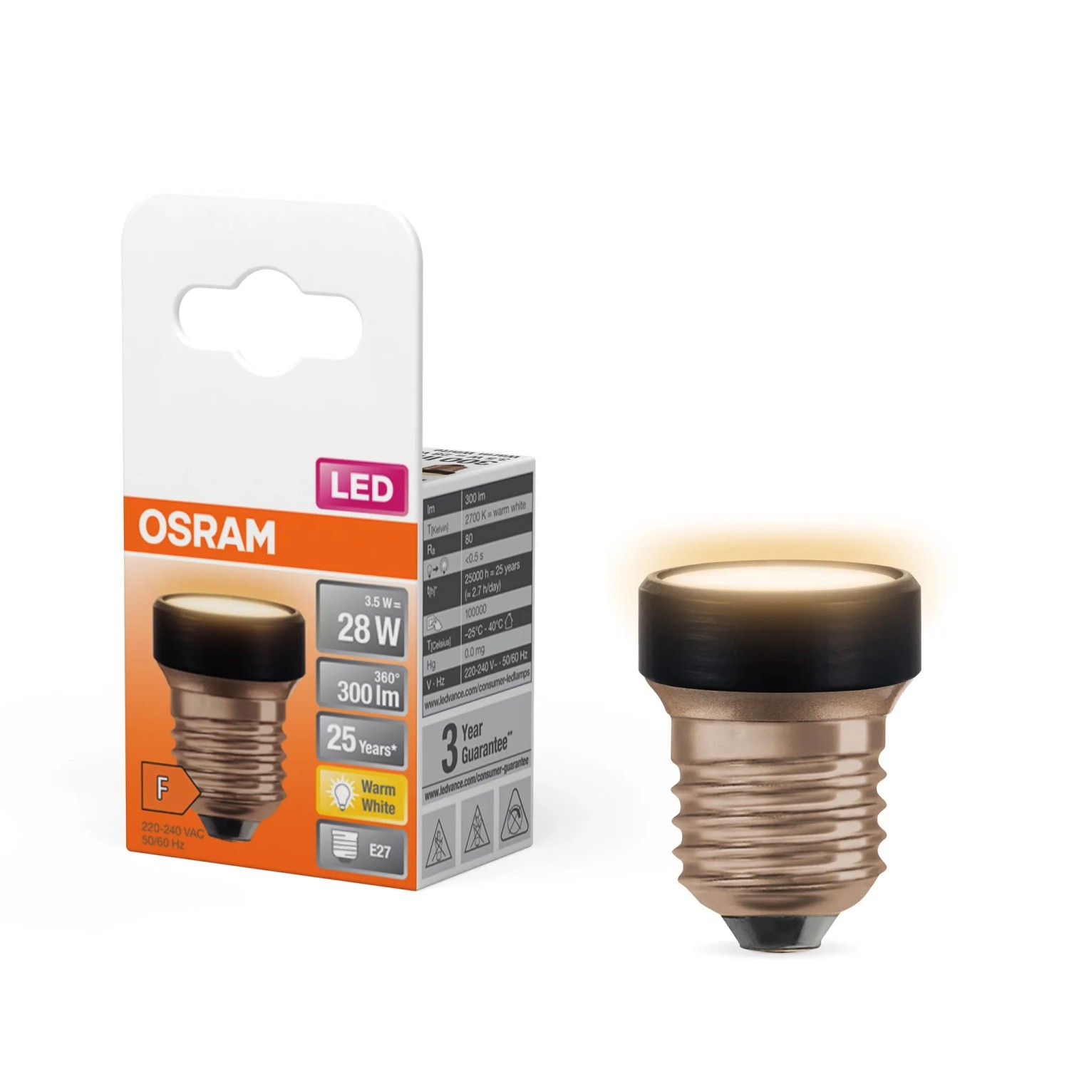 Lampadina LED piatta Osram E27, 3,5W, lampada ultracompatta per illuminazione decorativa.