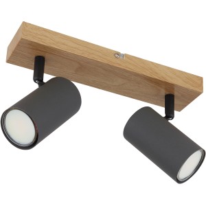 Globo Faretto Robby, 2 luci, finitura grafite con effetto legno. Spot moderno per lampadine GU10.