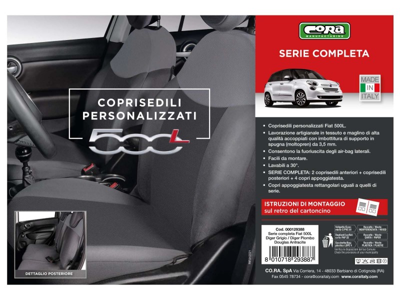 Coprisedili Auto Anteriore per FIAT 500, 500L, Brava, Bravo, Fiorino Quobo,  e altri modelli/Colore: Nero Grigio