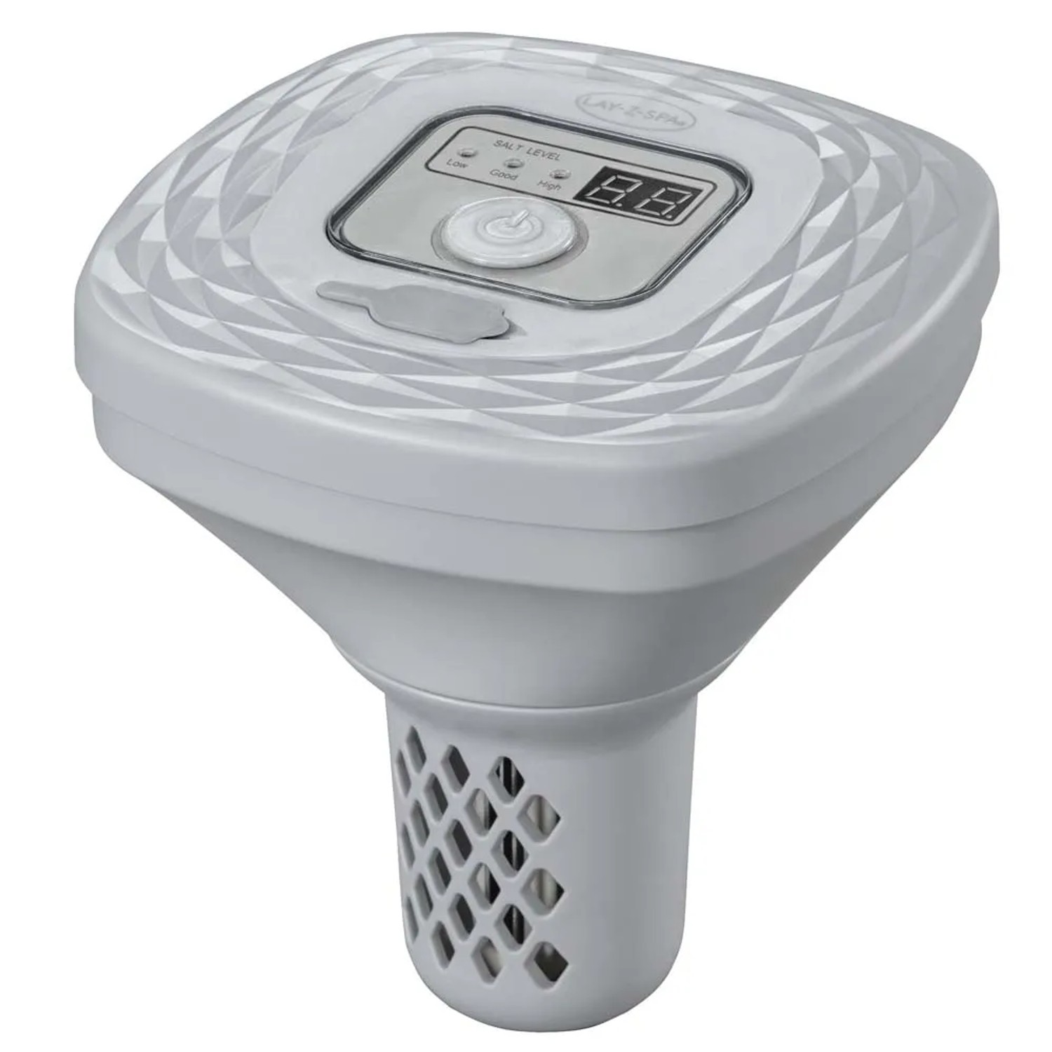 Accessorio bianco per idromassaggio con display per la misurazione del livello di sale.