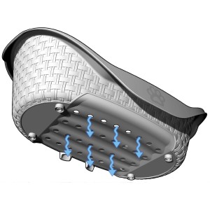 Cuccia per cani grigia con fori di ventilazione sul fondo per una buona circolazione dell'aria.