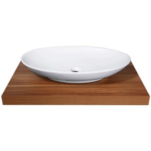 Lavabo d'appoggio baliv WBA-7060 ovale bianco (70x42cm) su pannello di legno.