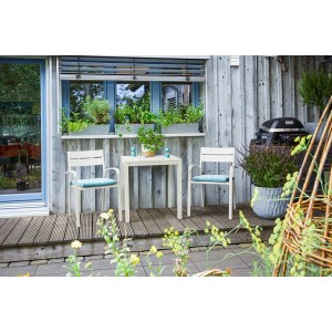 Sedia impilabile Prata con cuscino, mobili da balcone in alluminio color écru.