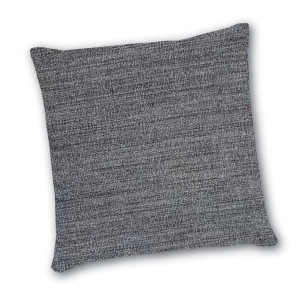 Cuscino decorativo quadrato grigio con texture fine.