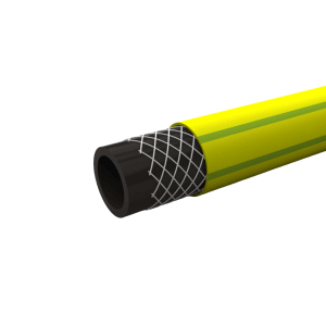 Tubo per irrigazione t.b.t. giallo con strato interno nero e struttura a rete.