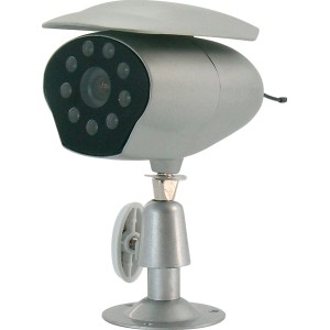 Telecamera di videosorveglianza argentata per esterni. Videosorveglianza.