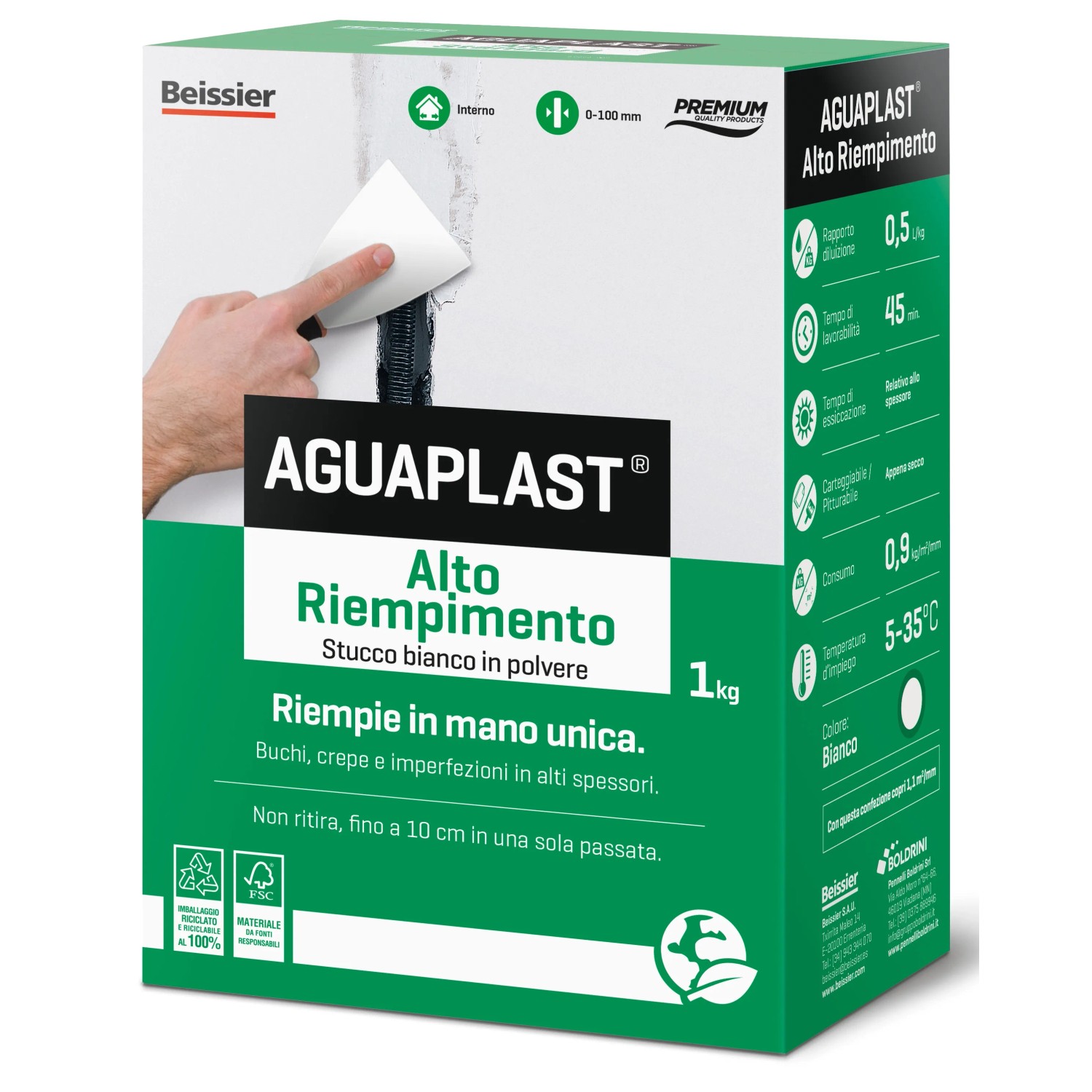 Confezione di AGUAPLAST Alto Riempimento, stucco speciale bianco per riparazioni.