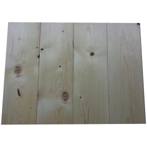 Pannelli in legno chiaro, Perline, con venature e nodi a vista.