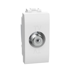 Dettaglio di una presa antenna bianca t.b.t. per TV e radio.