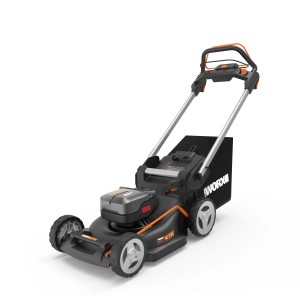 Tagliaerba a batteria Worx WG749E, larghezza taglio 46 cm, con funzione mulching.