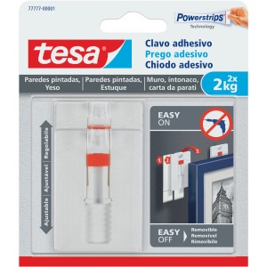 Tesa chiodo adesivo regolabile per carta da parati e intonaco, fino a 2 kg. Ideale per appendere senza forare.
