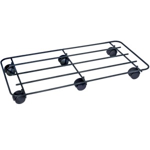 Sottovaso rettangolare nero con ruote per vasi da fiori.