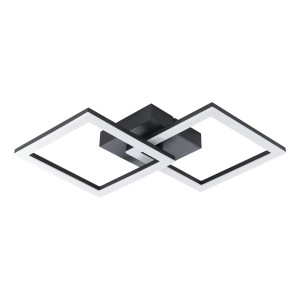 Moderna plafoniera LED nera Eglo Huerta-E con due elementi luminosi quadrati.