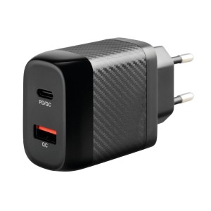 Adattatore di ricarica USB nero t.b.t. per interni auto con porta USB-C e USB-A.