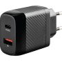Adattatore di ricarica USB nero t.b.t. per interni auto con porta USB-C e USB-A.