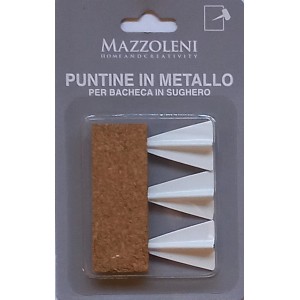 Confezione di puntine per bacheche, punte bianche e base in sughero.