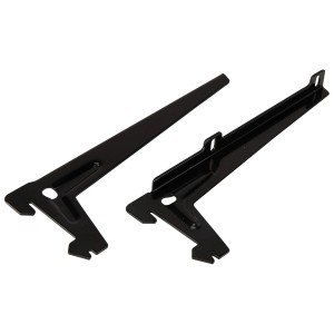 Due staffe angolari nere a un foro, 18 cm, per mensole e costruzione di mobili.