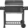 Grill a carbone Jamestown Jaxon XL grigio scuro con termometro, ripiani laterali e ruote. Barbecue mobile in acciaio.